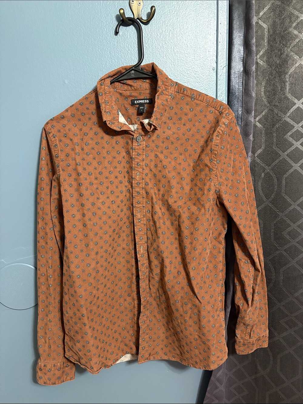 Express Women's Rust Orange Micro-Print Button-Down Shirt